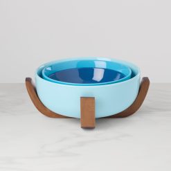 Lenox Everyday Flatware 24 Seven Turquoise 3-Piece Nesting Bowl Set with Wood Stand