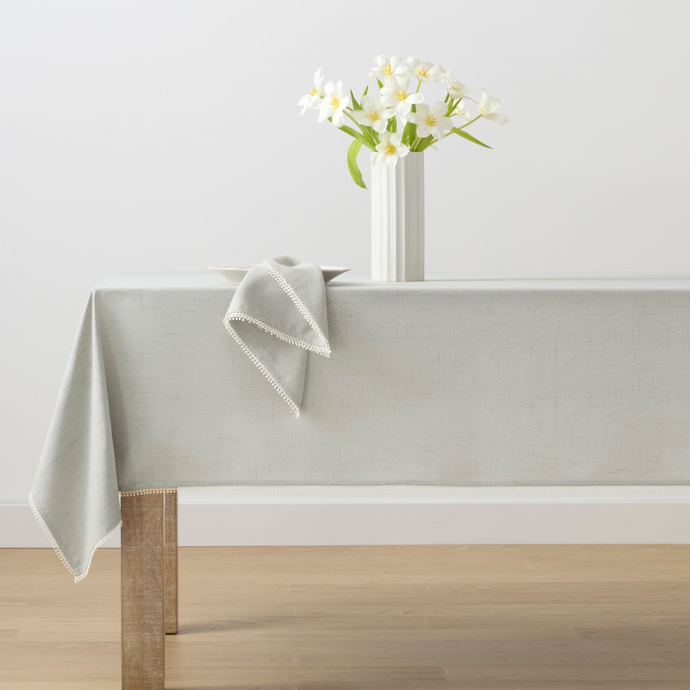 Lenox Everyday Flatware French Perle Solid Dove Grey 60x102 Tablecloth - Image 2