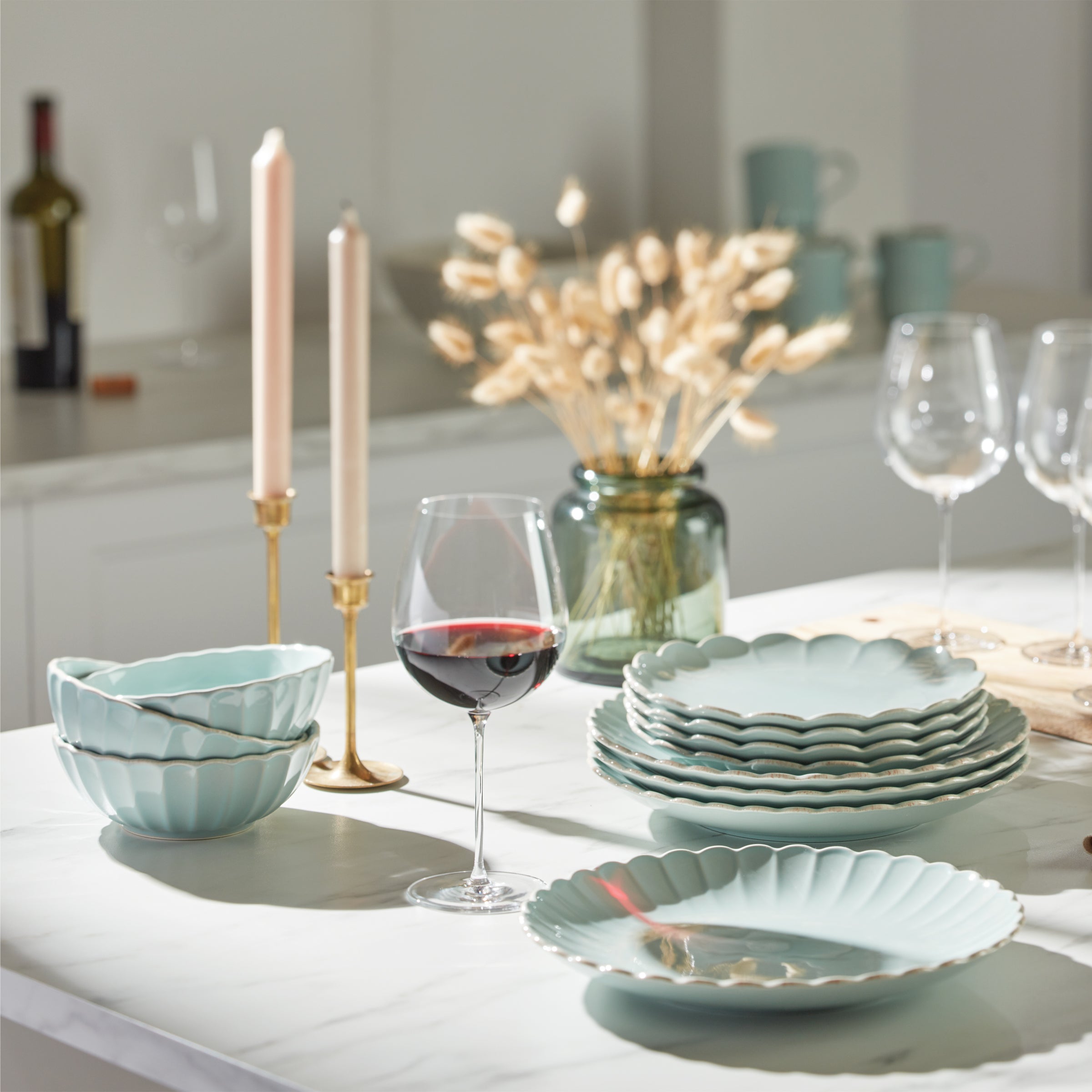Lenox Everyday Flatware French Perle Scallop Ice Blue 12-Piece Dinnerware Set - Image 8