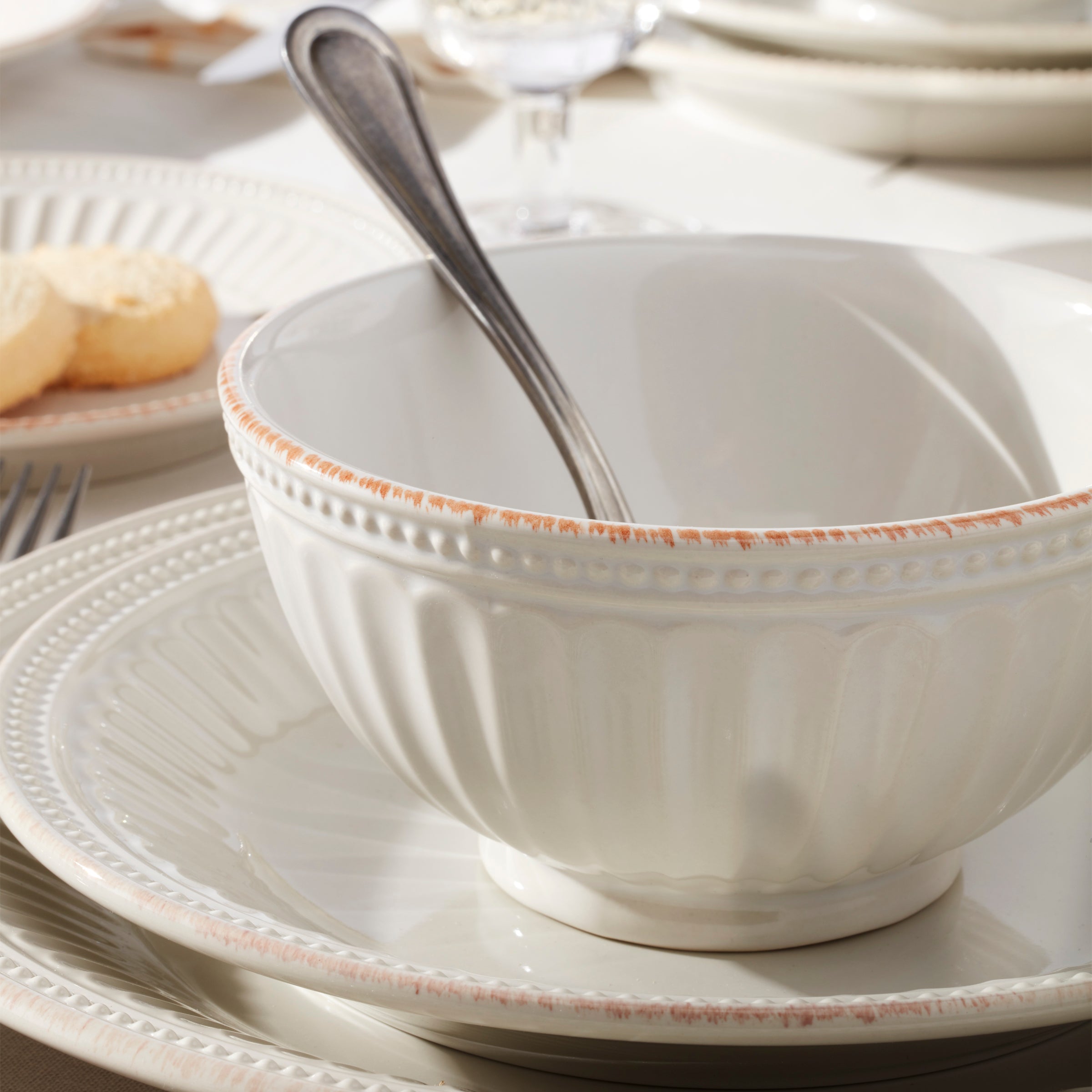 Lenox Everyday Flatware French Perle Groove White 18-Piece Dinnerware Set - Image 4