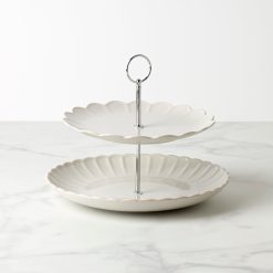 Lenox Everyday Flatware French Perle Scallop White 2-Tier Server