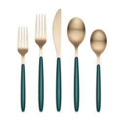 Alternative view of Lenox Everyday Flatware Kiernan Champagne Satin Green Handle 20-Piece Flatware Set