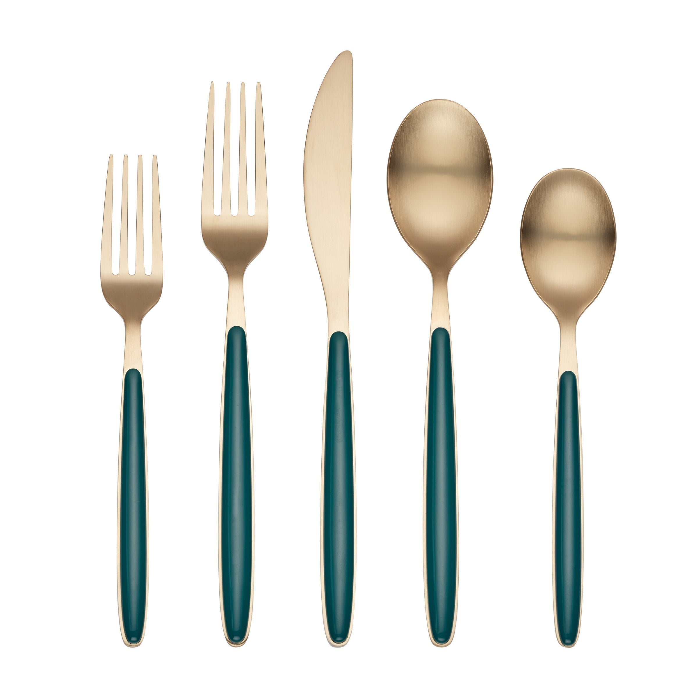 Lenox Everyday Flatware Kiernan Champagne Satin Green Handle 20-Piece Flatware Set - Image 2