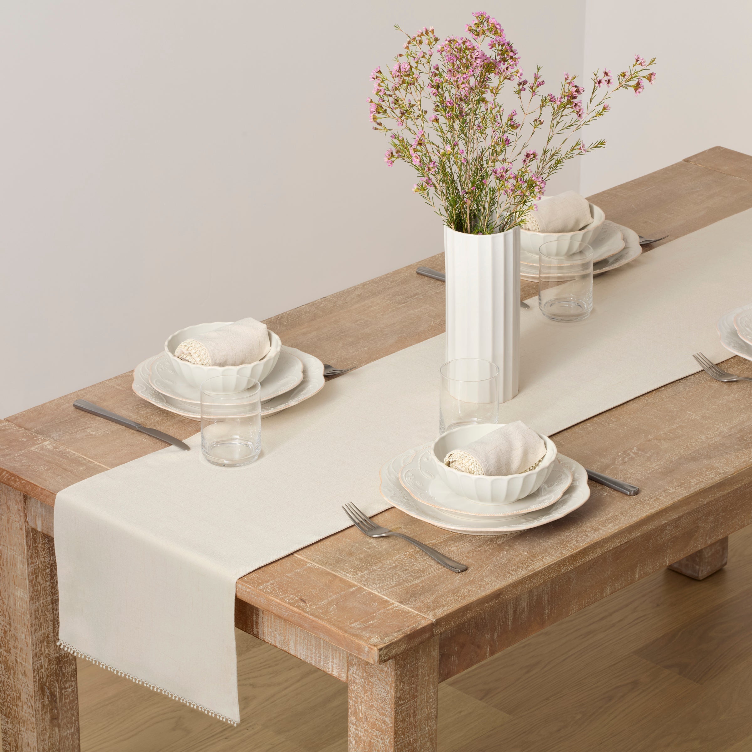 Lenox Everyday Flatware French Perle Solid Natural White 14x90 Table Runner