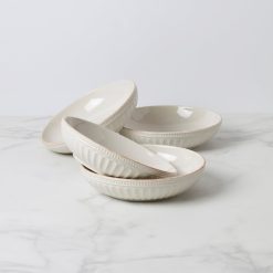 Lenox Everyday Flatware French Perle Groove White Pasta Bowls, Set of 4