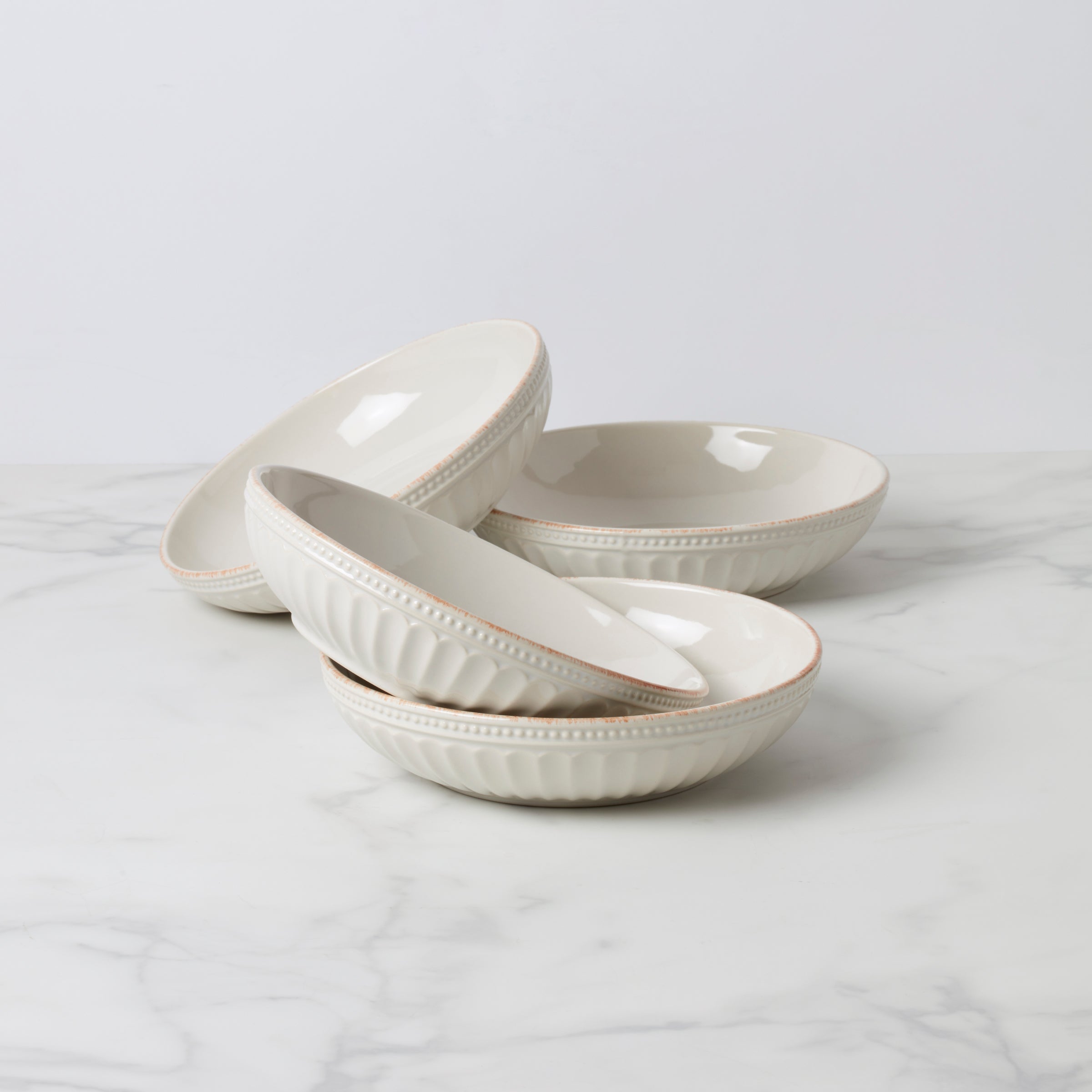 Lenox Everyday Flatware French Perle Groove White Pasta Bowls, Set of 4