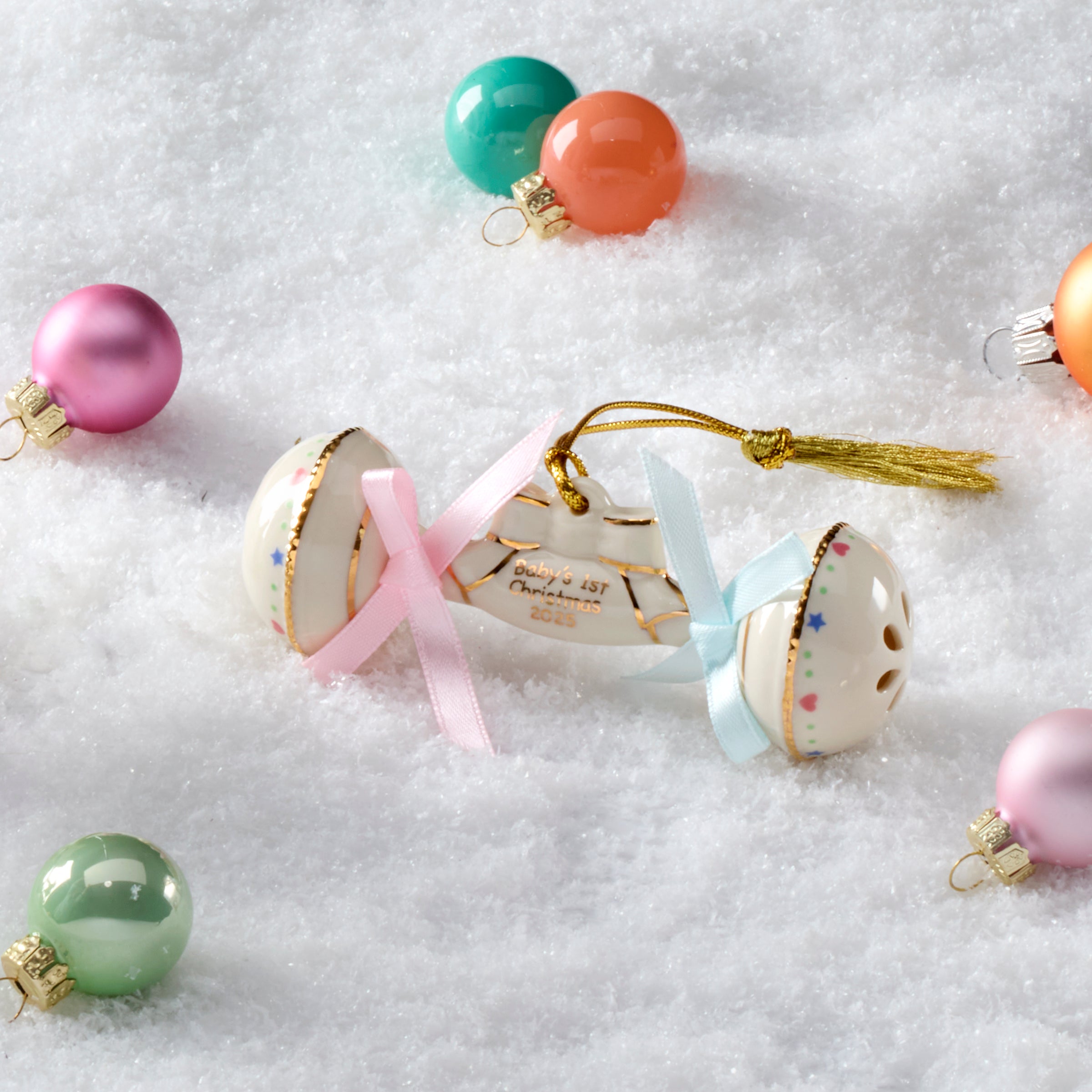 Lenox Everyday Flatware 2025 Baby's 1st Christmas Rattle Ornament - Image 3