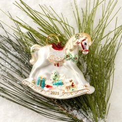 Alternative view of Lenox Everyday Flatware 2025 Blown Glass Baby's 1st Rocking Horse Ornament