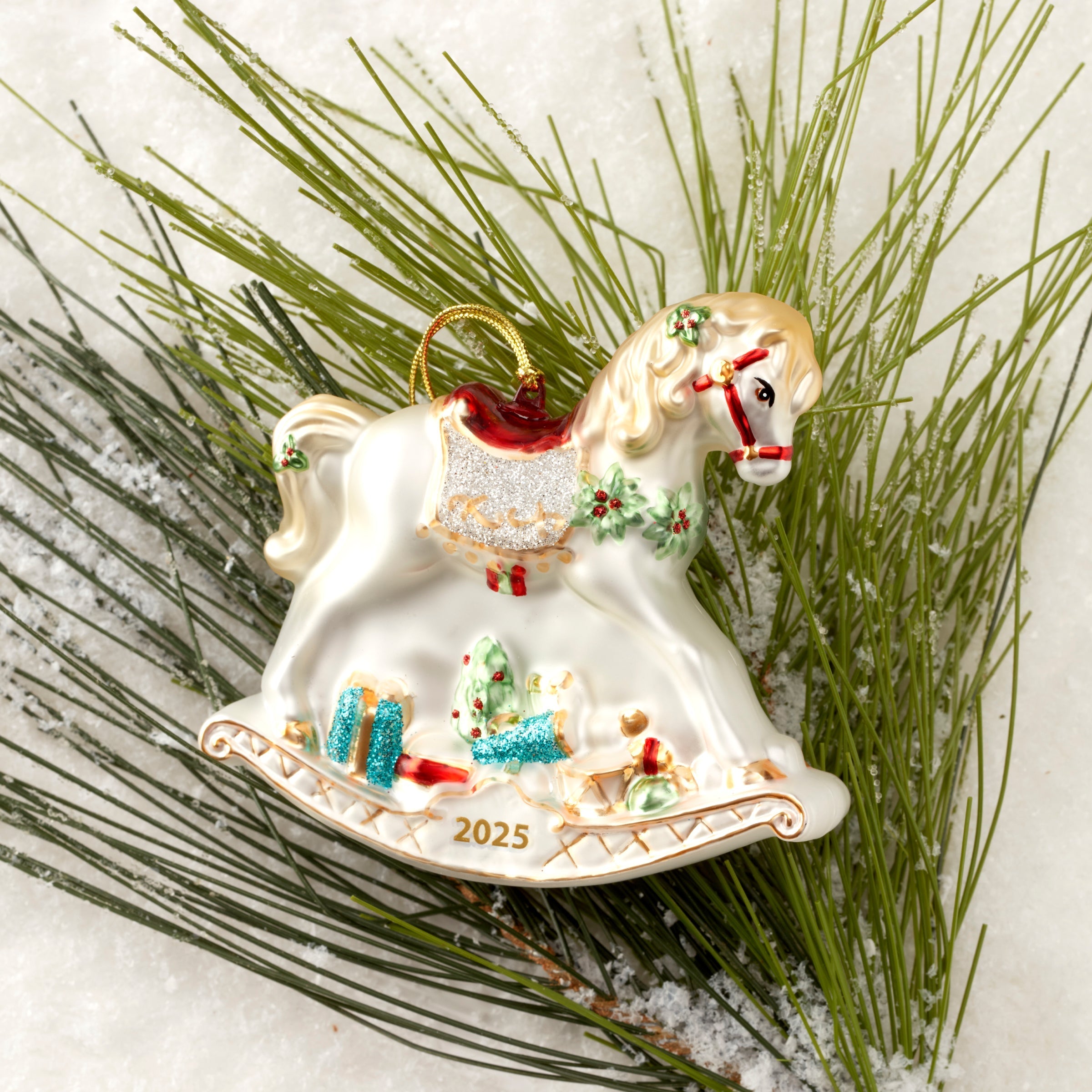 Lenox Everyday Flatware 2025 Blown Glass Baby's 1st Rocking Horse Ornament - Image 2