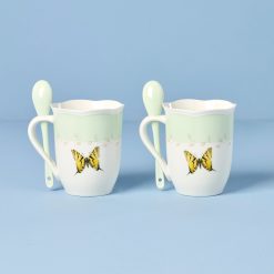Alternative view of Lenox Everyday Flatware Butterfly Meadow Green Mugs with Spoons, Set of 2
