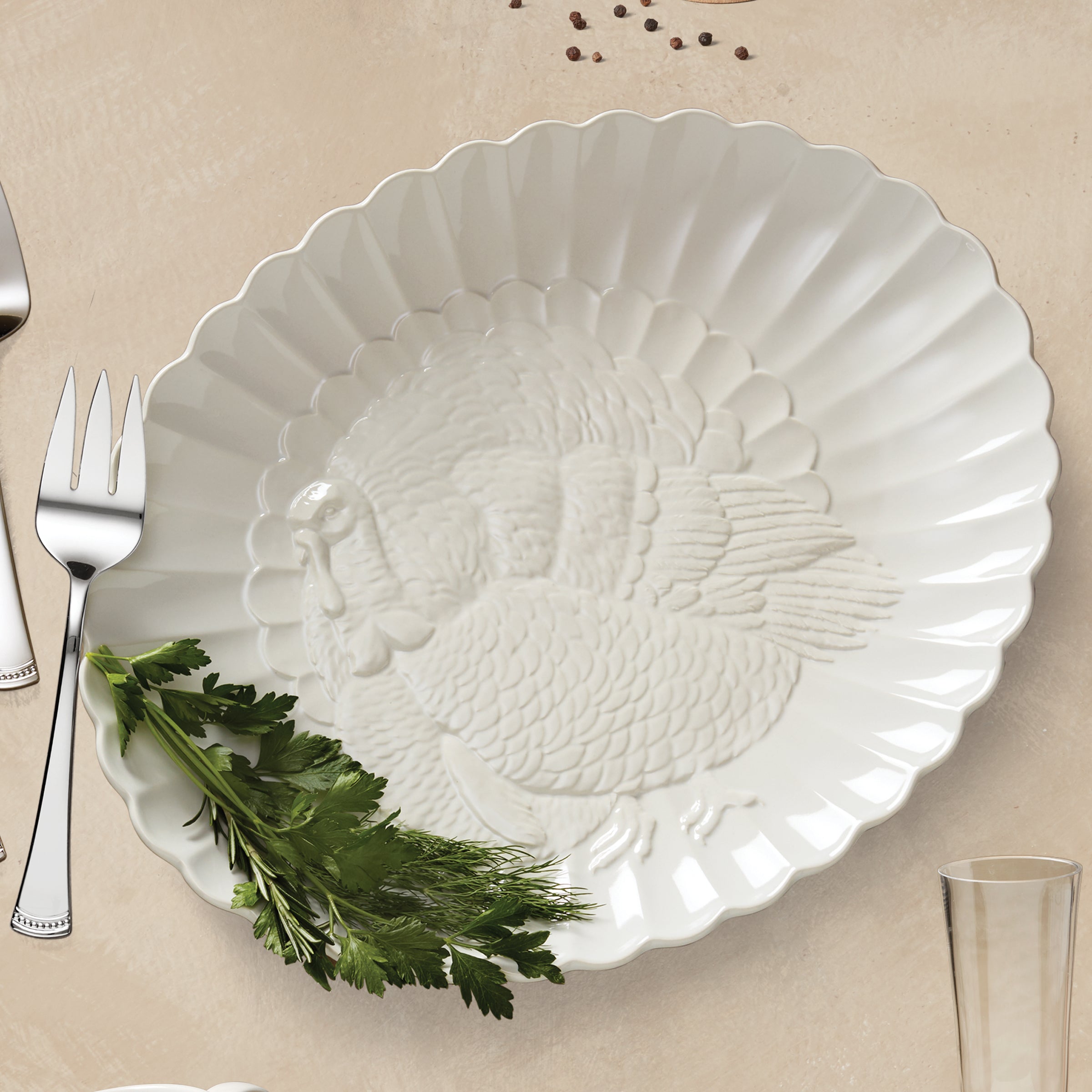 Lenox Everyday Flatware French Perle White Carved Turkey Platter - Image 7