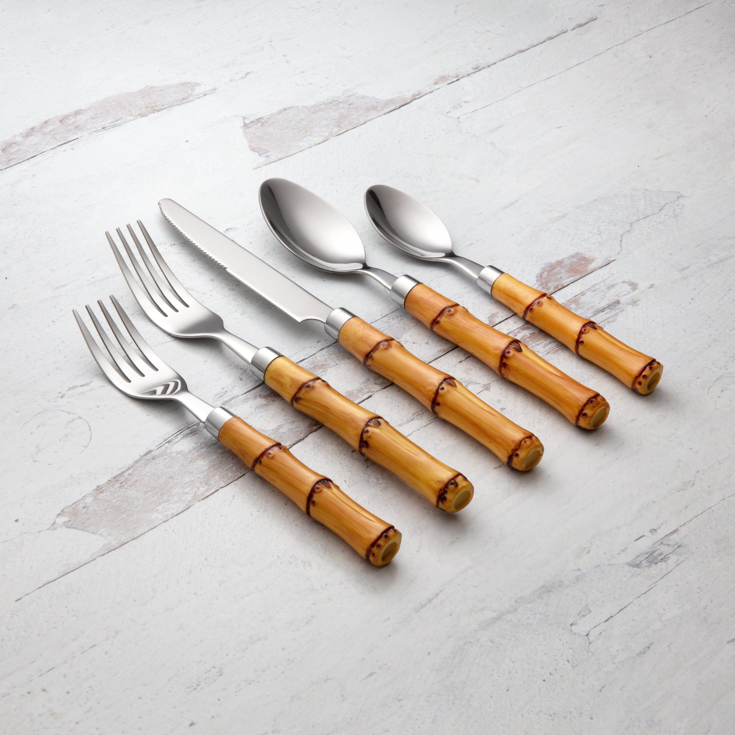 Lenox Everyday Flatware Bamboo Plastic Handle 20-Piece Flatware Set