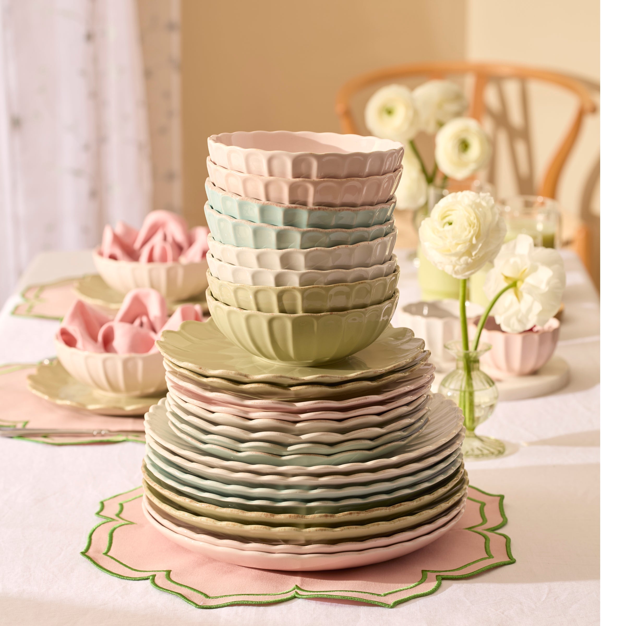 Lenox Everyday Flatware French Perle Scallop Matcha 24-Piece Dinnerware Set - Image 6