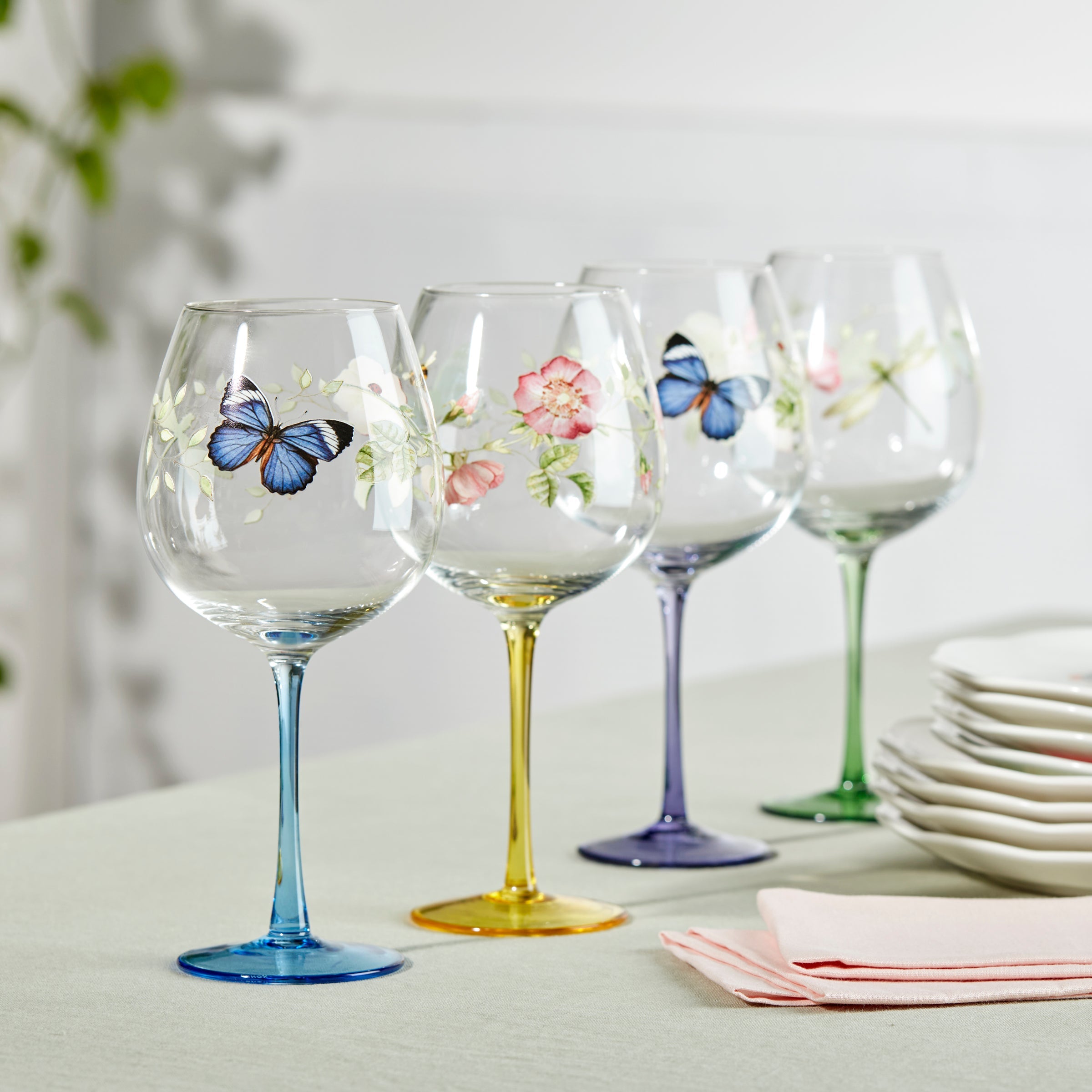 Lenox Everyday Flatware Butterfly Meadow Balloon Wine Glasses, Set of 4, Assorted - Image 3