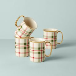 Lenox Everyday Flatware Holiday Plaid Mugs, Set of 4