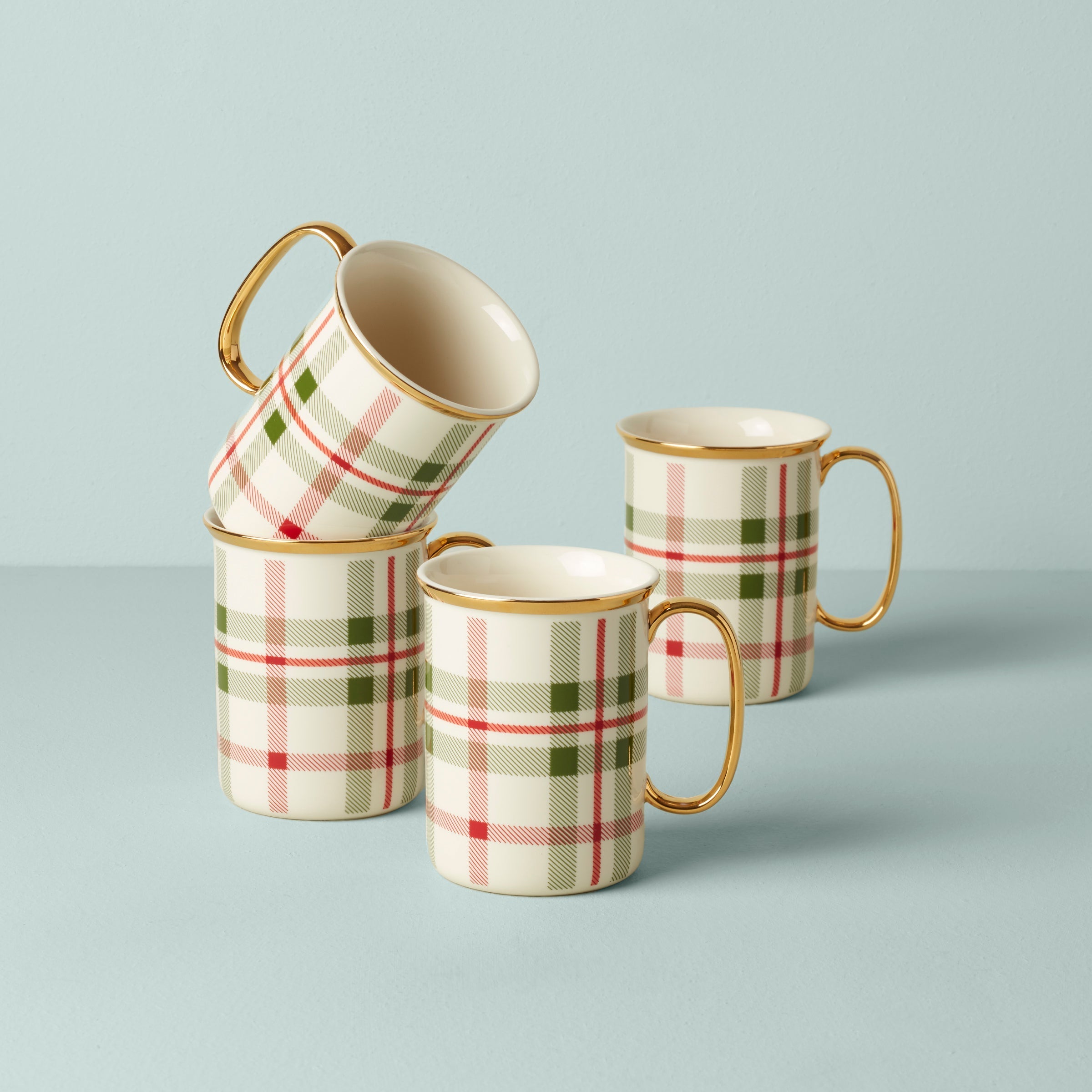 Lenox Everyday Flatware Holiday Plaid Mugs, Set of 4