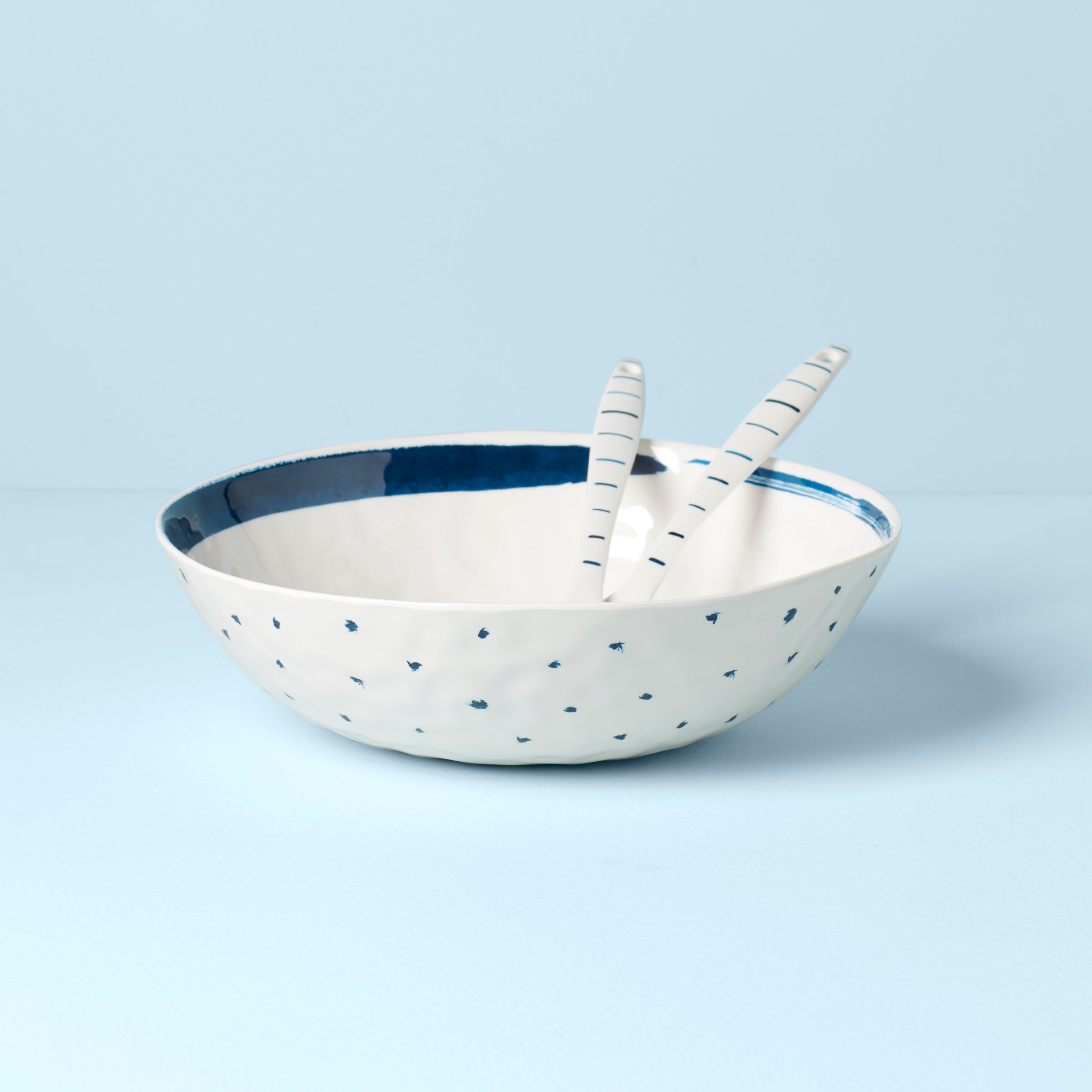 Lenox Everyday Flatware Blue Bay Melamine Salad Bowl With Servers