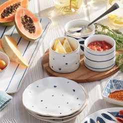 Alternative view of Lenox Everyday Flatware Blue Bay Snack Bowls with Wood Tray, Set of 3