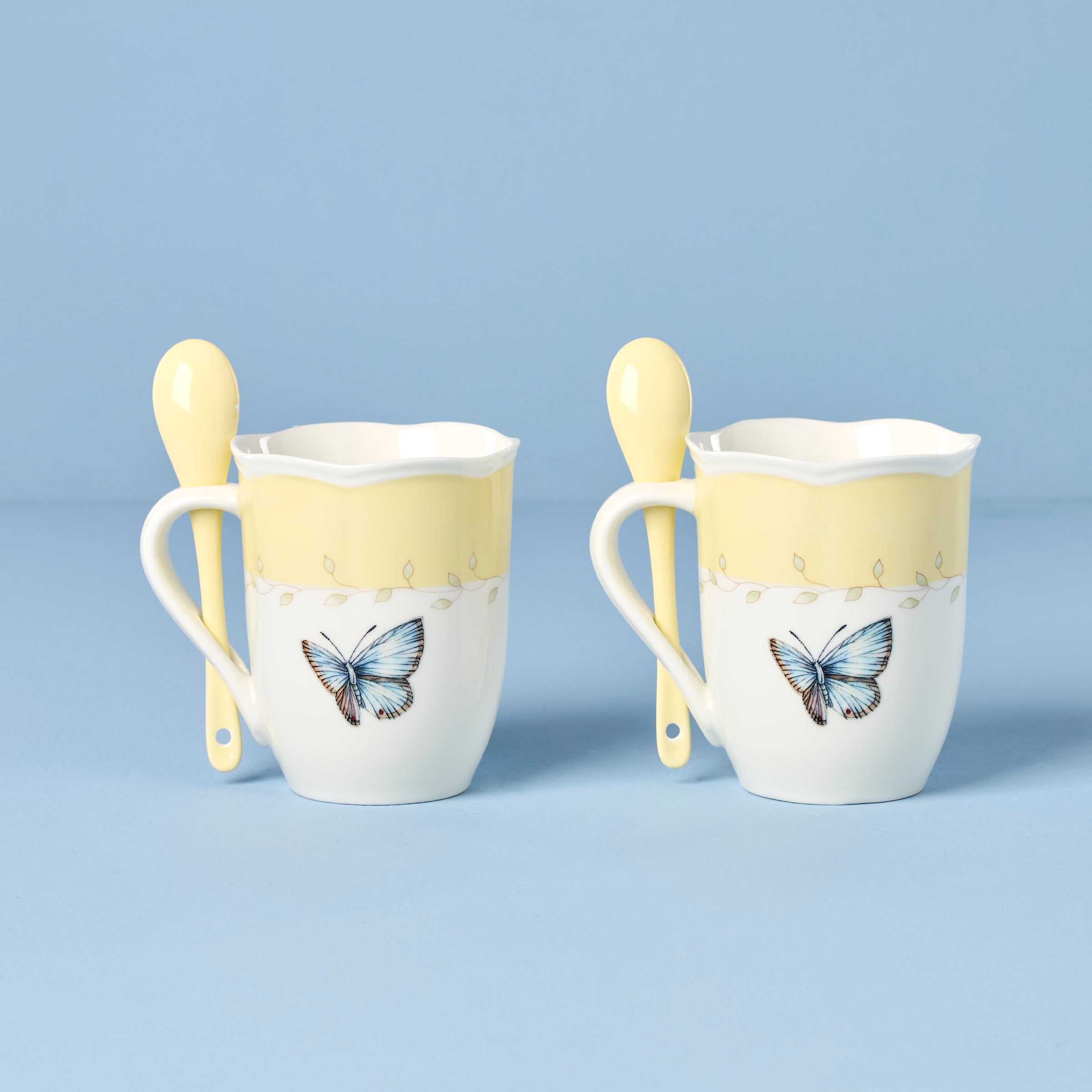 Lenox Everyday Flatware Butterfly Meadow Yellow Mugs with Spoons, Set of 2 - Image 2