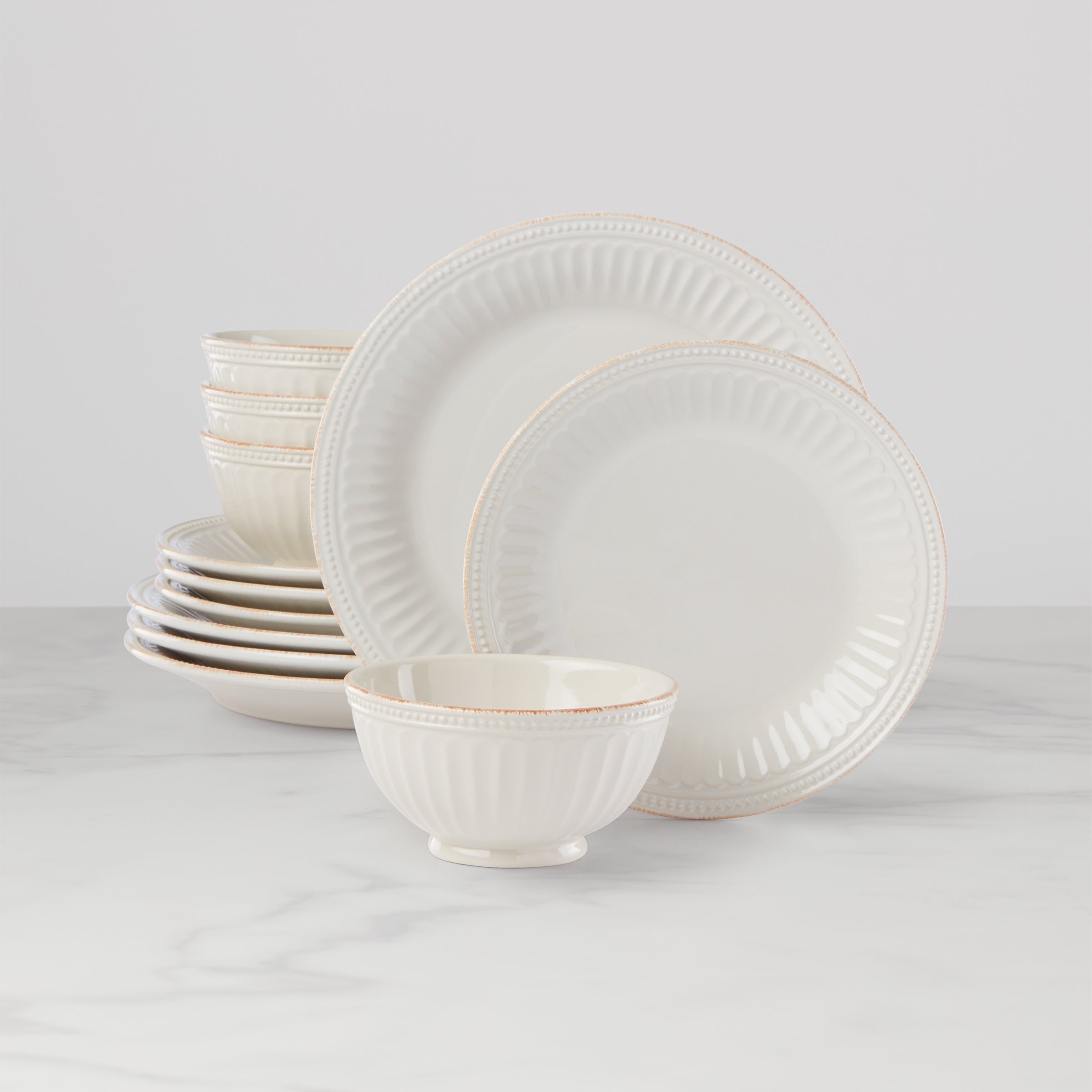 Lenox Everyday Flatware French Perle Groove White 12-Piece Place Setting