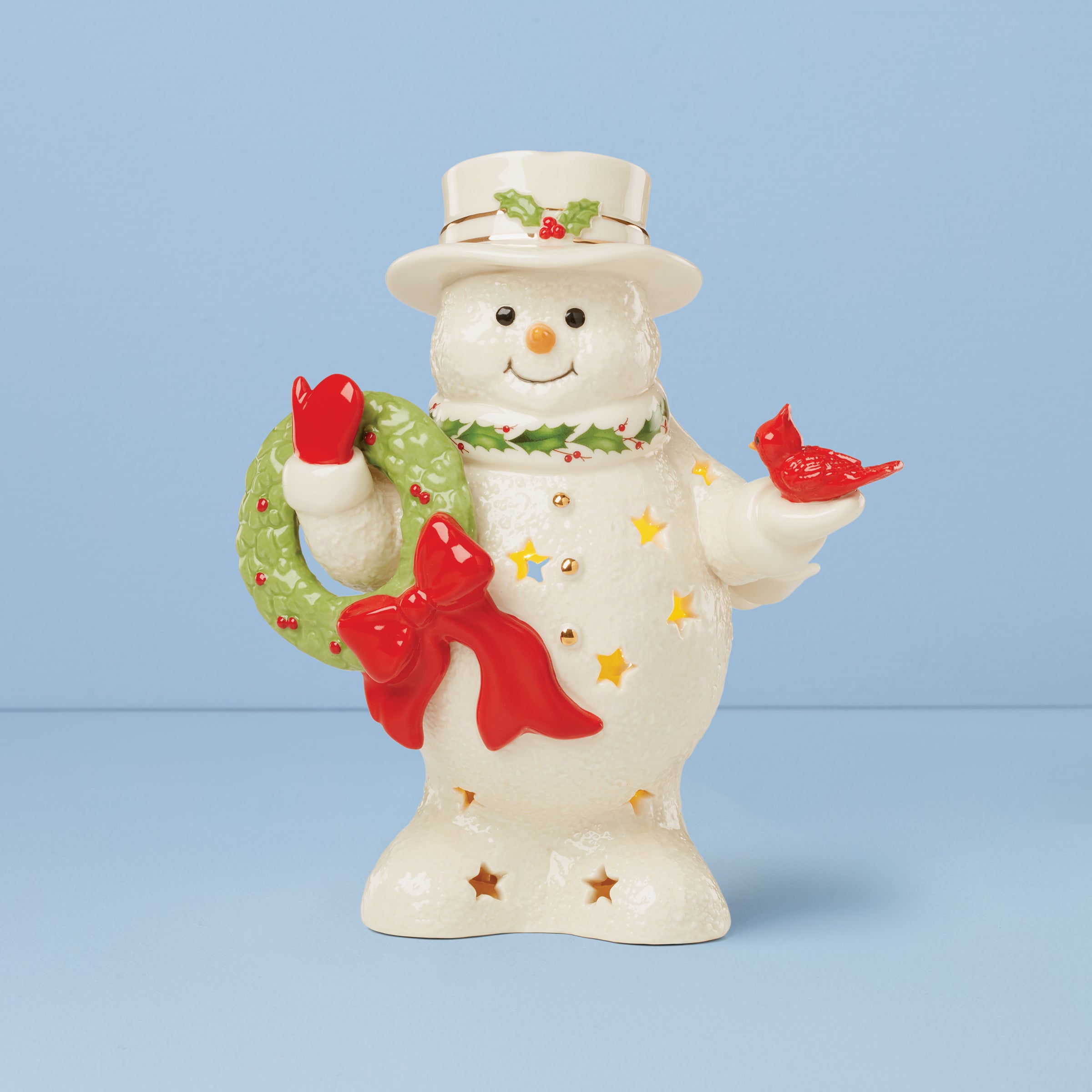 Lenox Everyday Flatware Happy Holly Days Snowman Holding Wreath Figurine