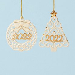 Lenox Everyday Flatware 2022 Wreath & Tree Ornaments, Set of 2