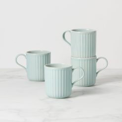 Lenox Everyday Flatware French Perle Scallop Ice Blue Mugs, Set of 4