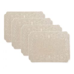 Lenox Everyday Flatware French Perle Linen Embroidered Placemats, Set of 4