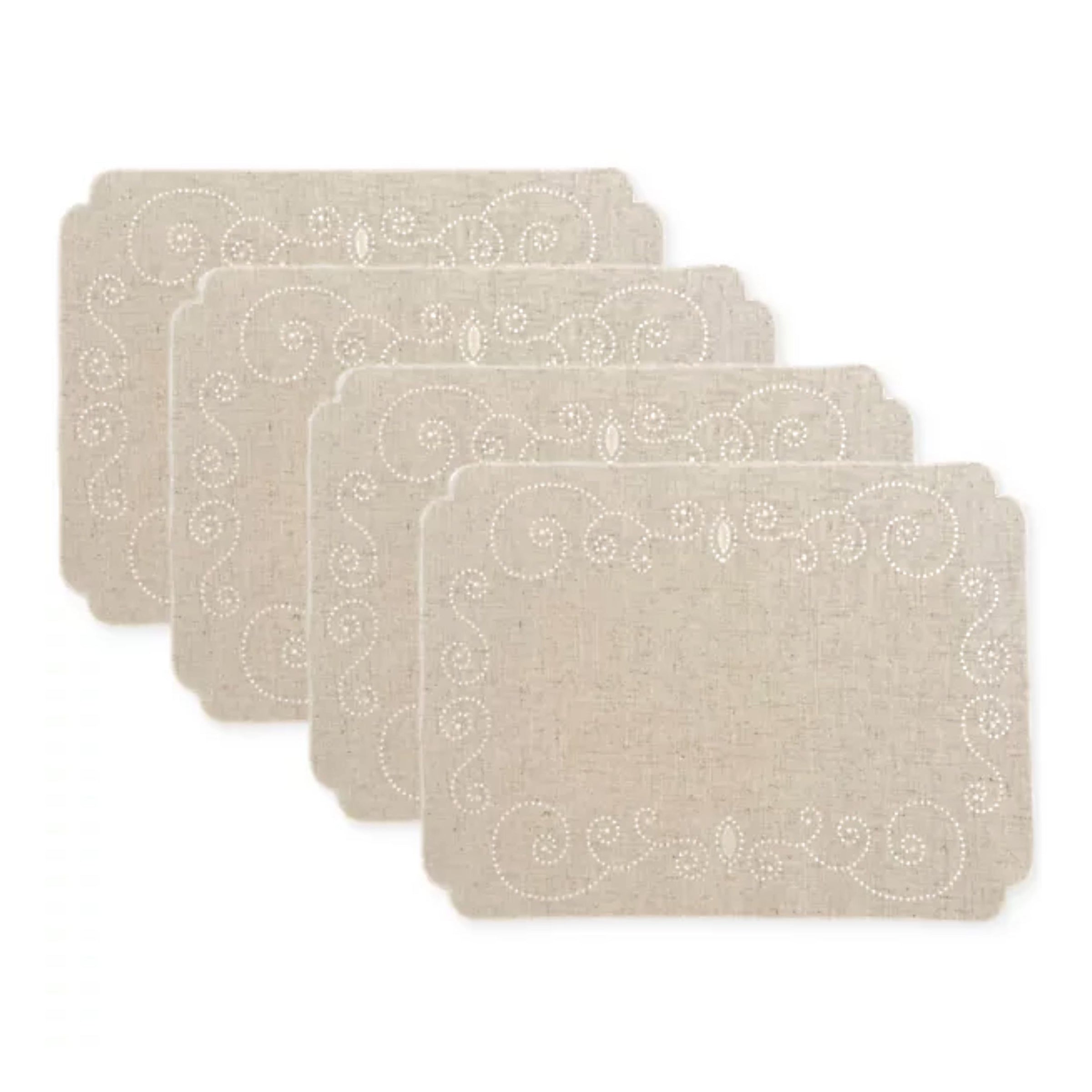 Lenox Everyday Flatware French Perle Linen Embroidered Placemats, Set of 4
