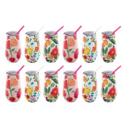 Lenox Everyday Flatware Floral Wine Tumbler With Straw, Set of 12