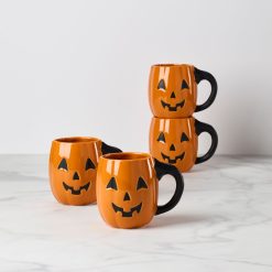 Lenox Everyday Flatware Halloween Figural Pumpkin Mugs, Set of 4