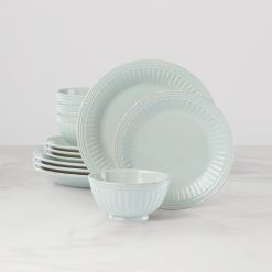 Lenox Everyday Flatware French Perle Groove Ice Blue 12-Piece Place Setting