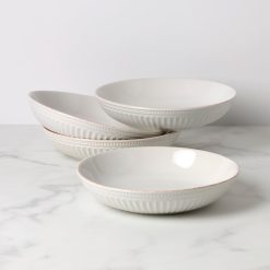 Lenox Everyday Flatware French Perle Groove White Dinner Bowls, Set of 4