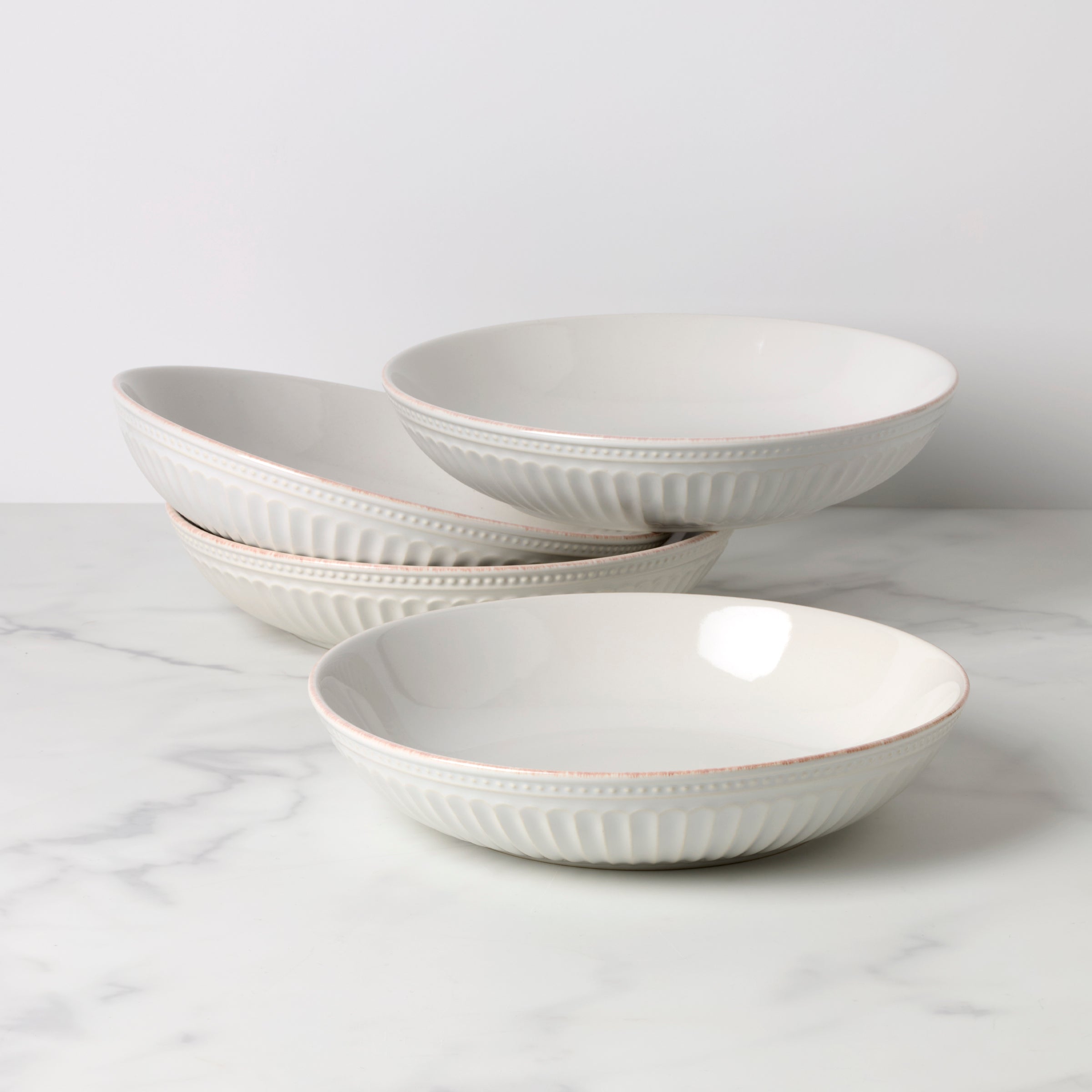 Lenox Everyday Flatware French Perle Groove White Dinner Bowls, Set of 4