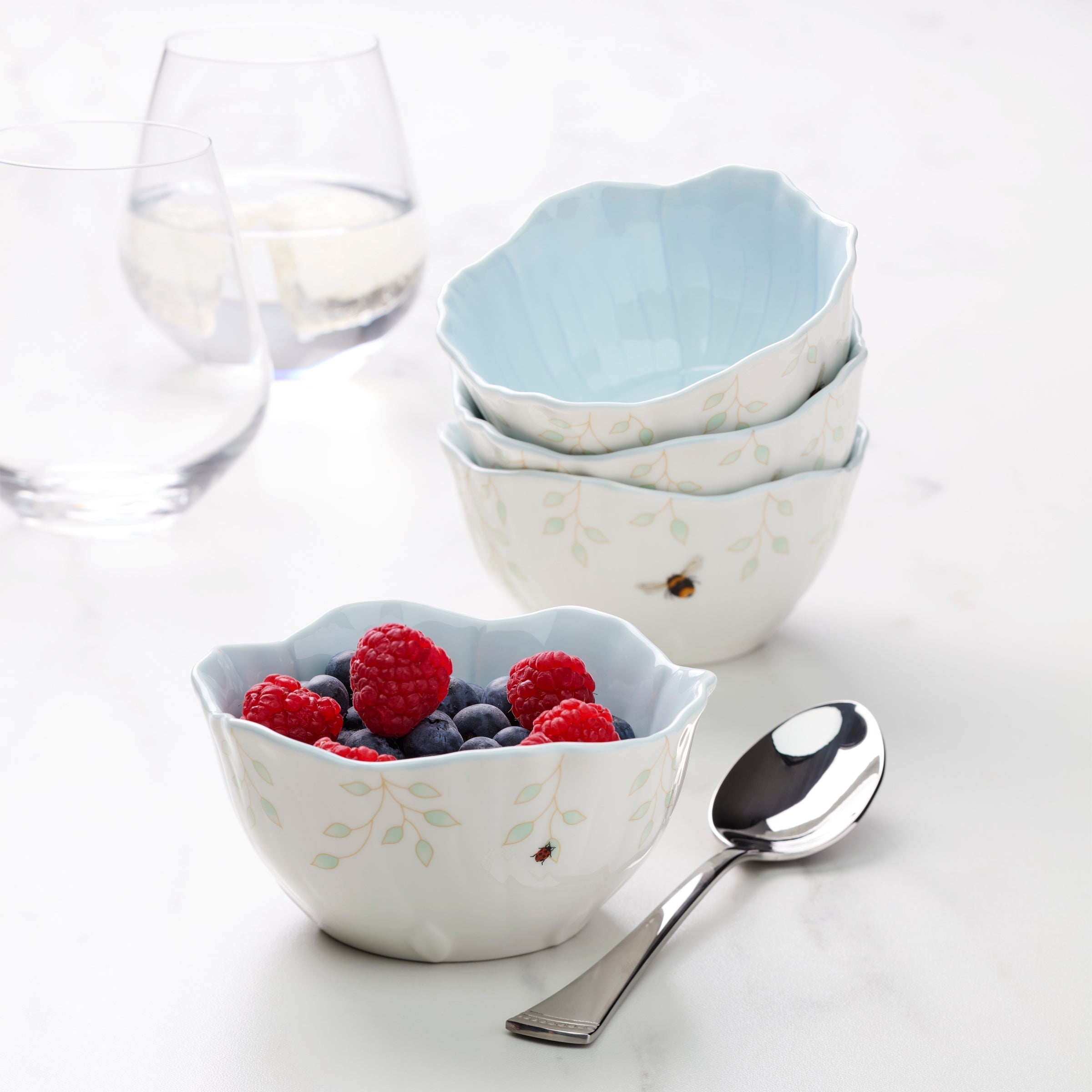 Lenox Everyday Flatware Butterfly Meadow Floral Blue Dessert Bowls, Set of 4 - Image 2
