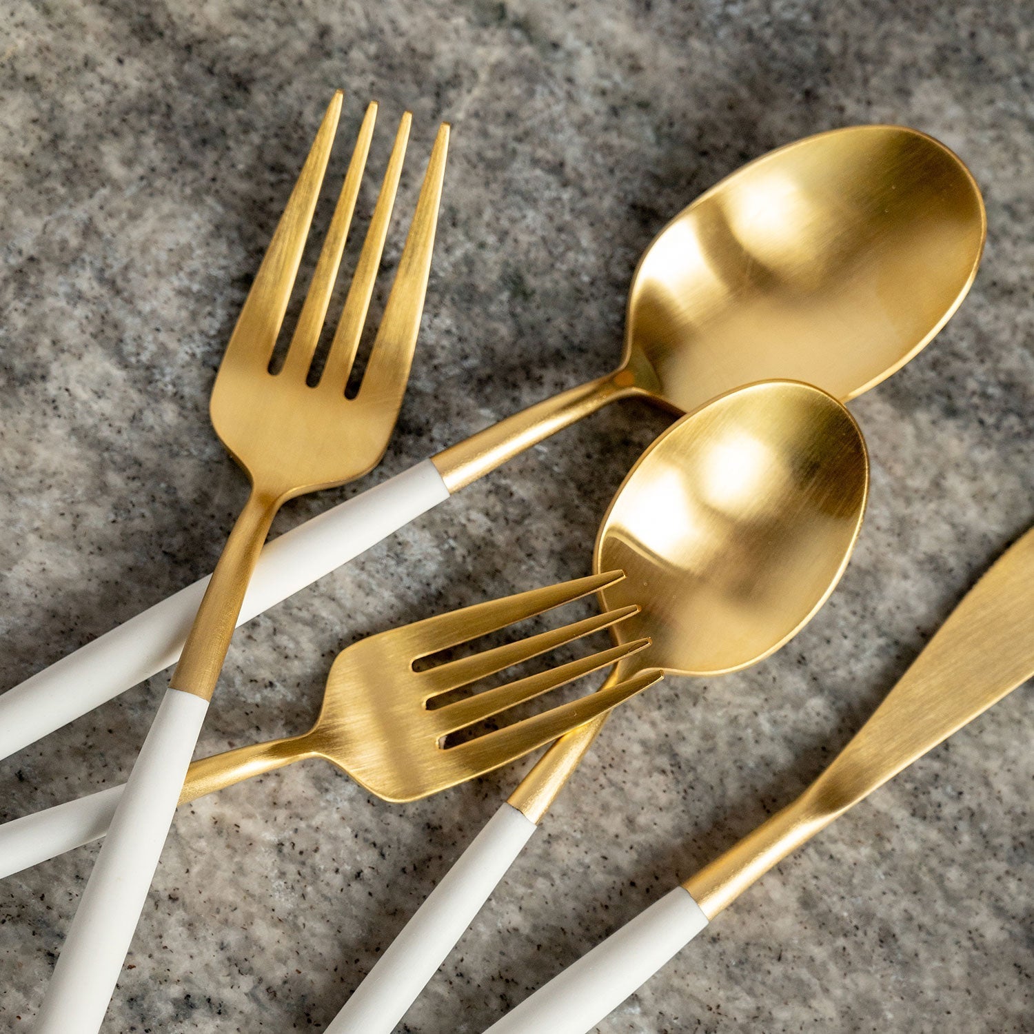 Lenox Everyday Flatware Mazzy Gold Satin White Pom Handle 20-Piece Flatware Set - Image 3