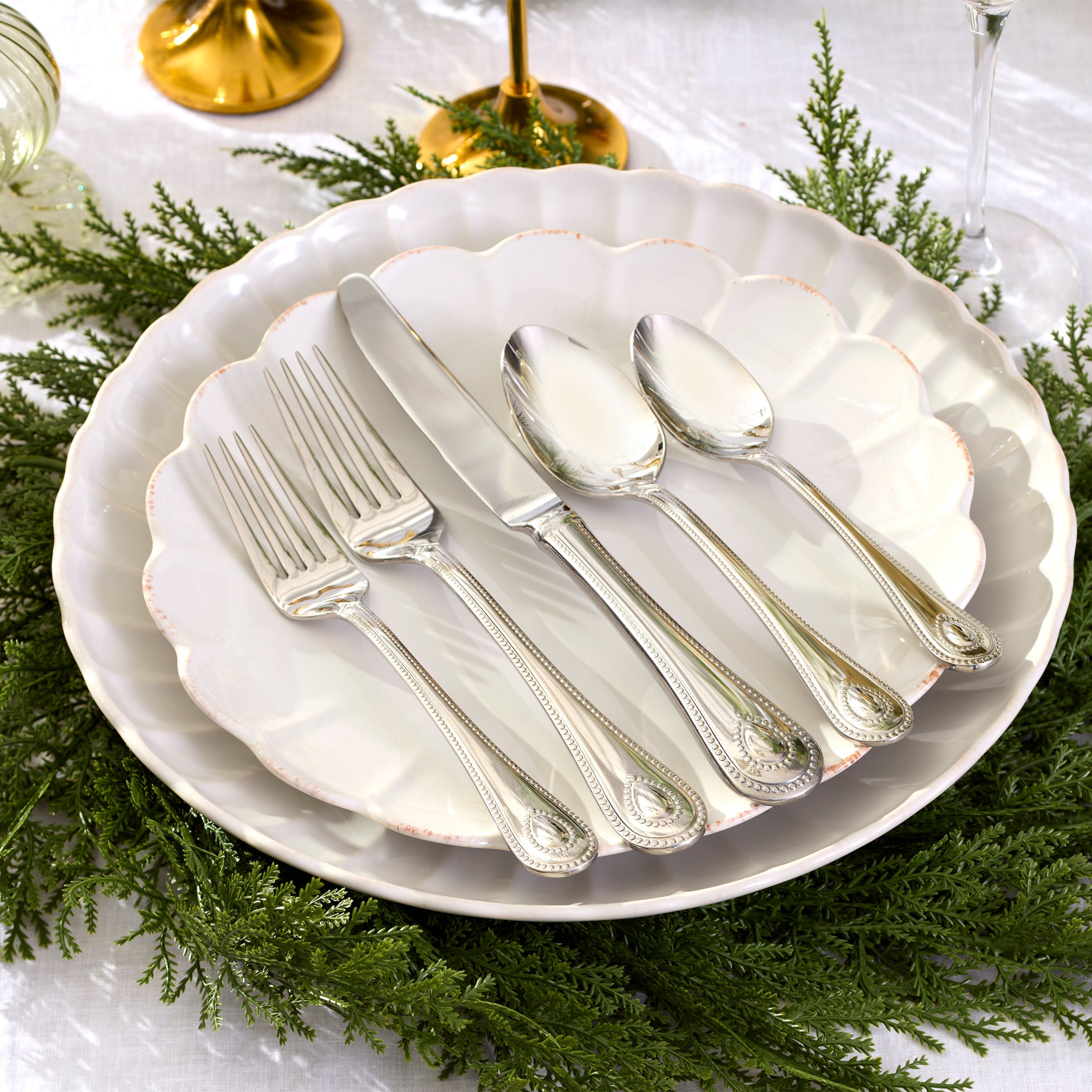 Lenox Everyday Flatware French Perle Scallop White 12-Piece Dinnerware Set - Image 6