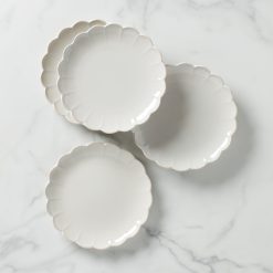 Lenox Everyday Flatware French Perle Scallop White Accent Plates, Set of 4