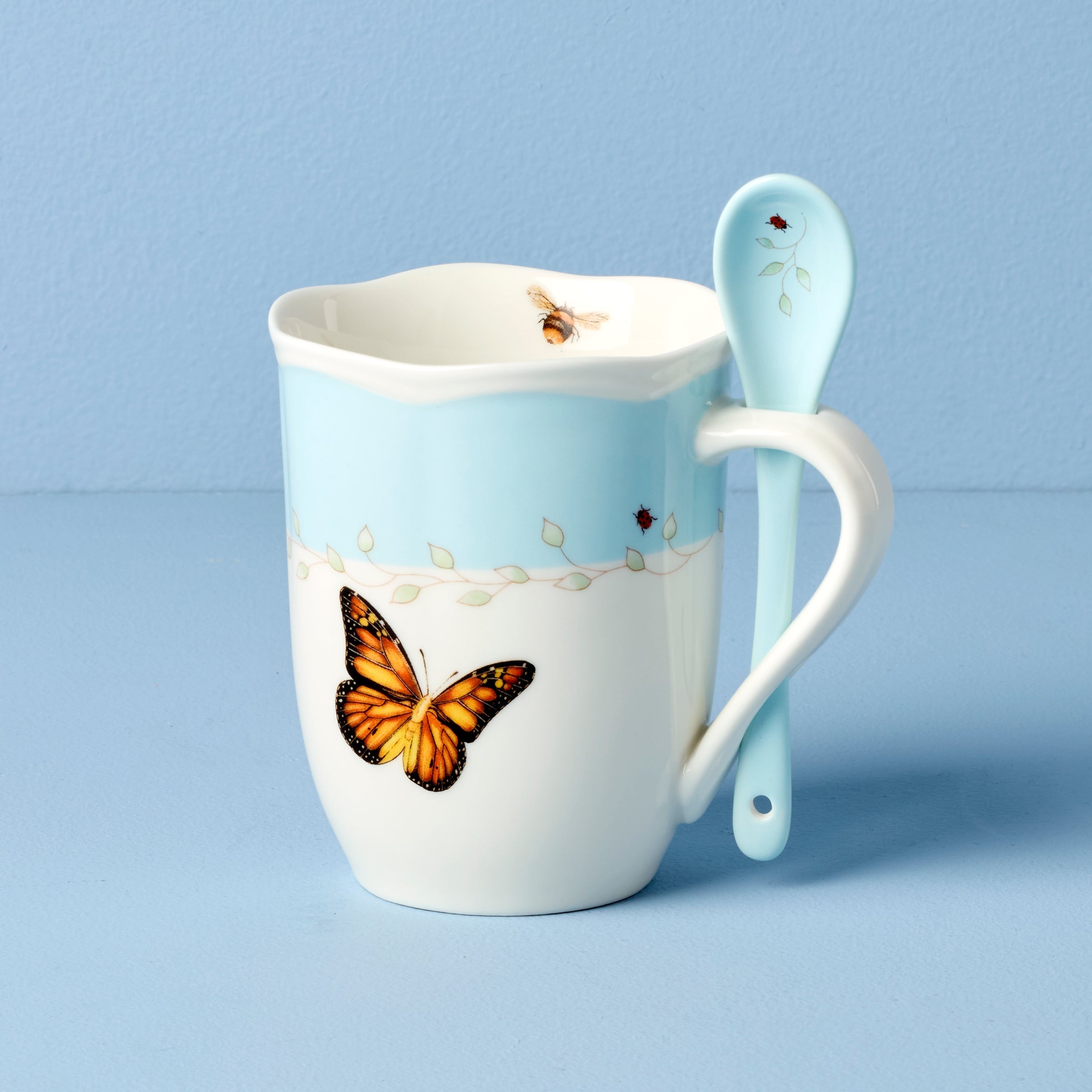 Lenox Everyday Flatware Butterfly Meadow Blue Mugs with Spoons, Set of 2 - Image 3