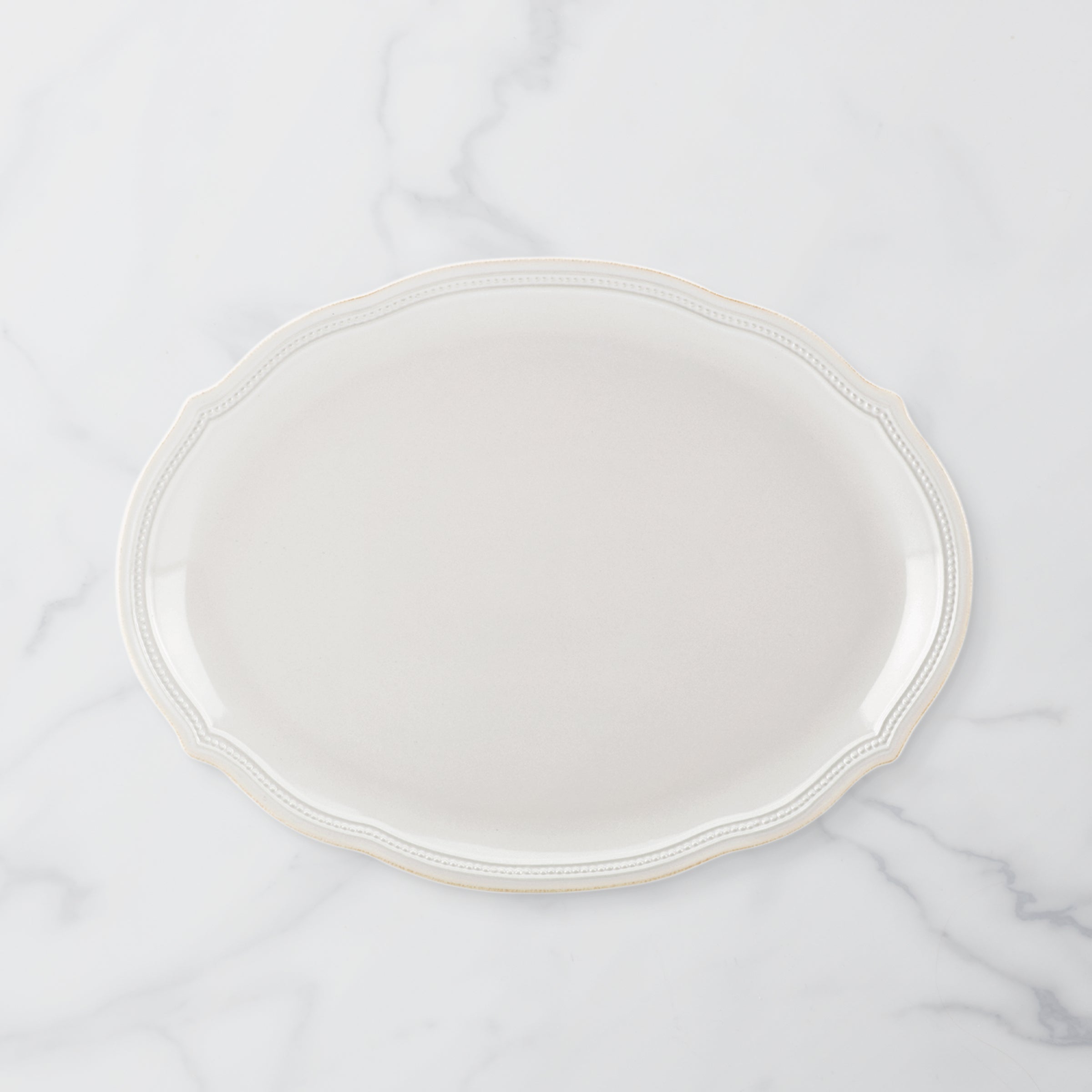 Lenox Everyday Flatware French Perle Bead White Oval Platter