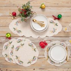 Alternative view of Lenox Everyday Flatware French Perle Holly Embroidered Placemats - Set Of 4