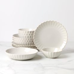 Lenox Everyday Flatware French Perle Scallop White 12-Piece Dinnerware Set