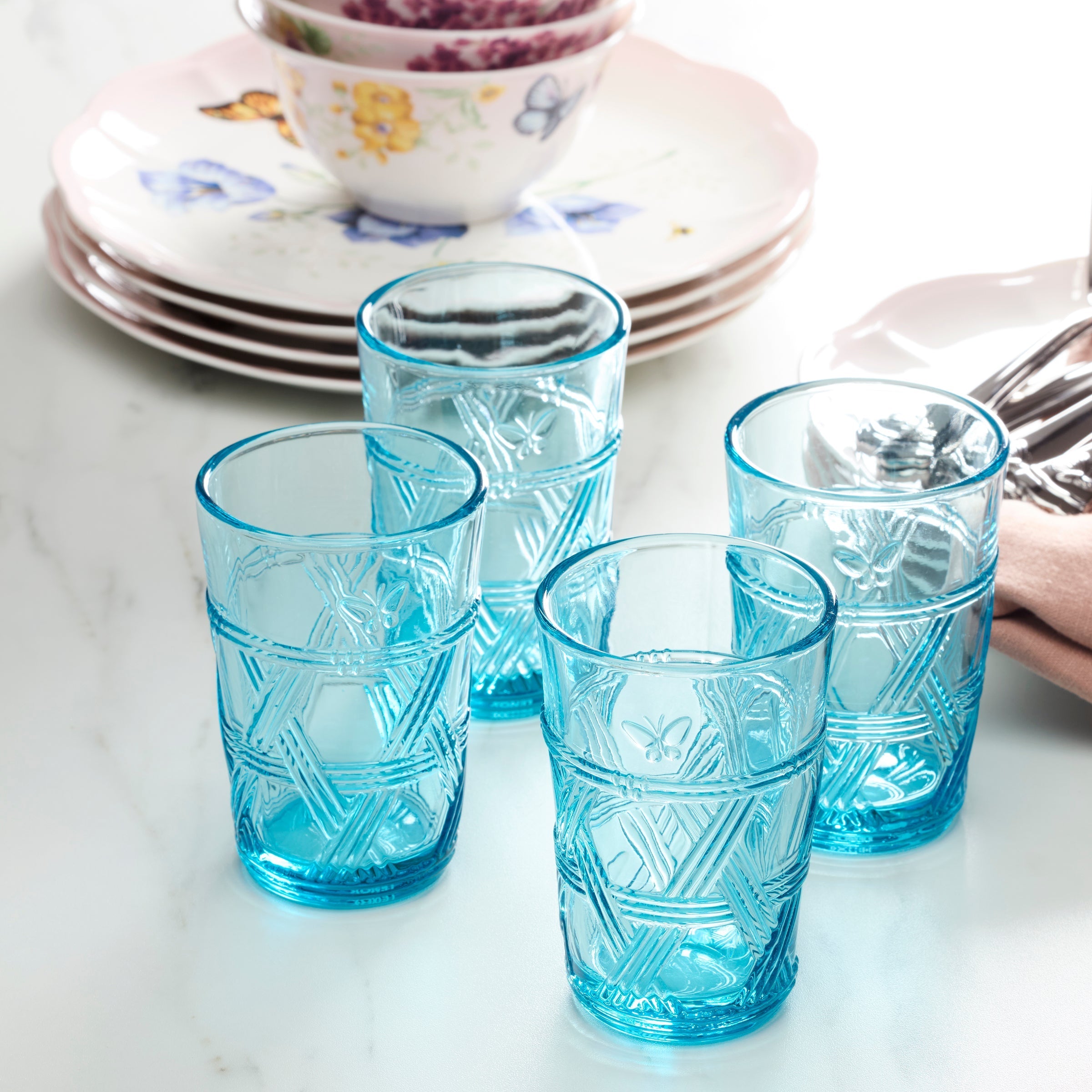 Lenox Everyday Flatware Butterfly Meadow Blue Tall Glasses, Set of 4 - Image 5
