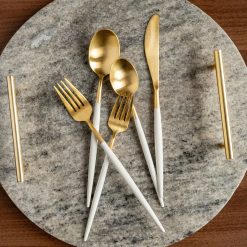 Lenox Everyday Flatware Mazzy Gold Satin White Pom Handle 20-Piece Flatware Set