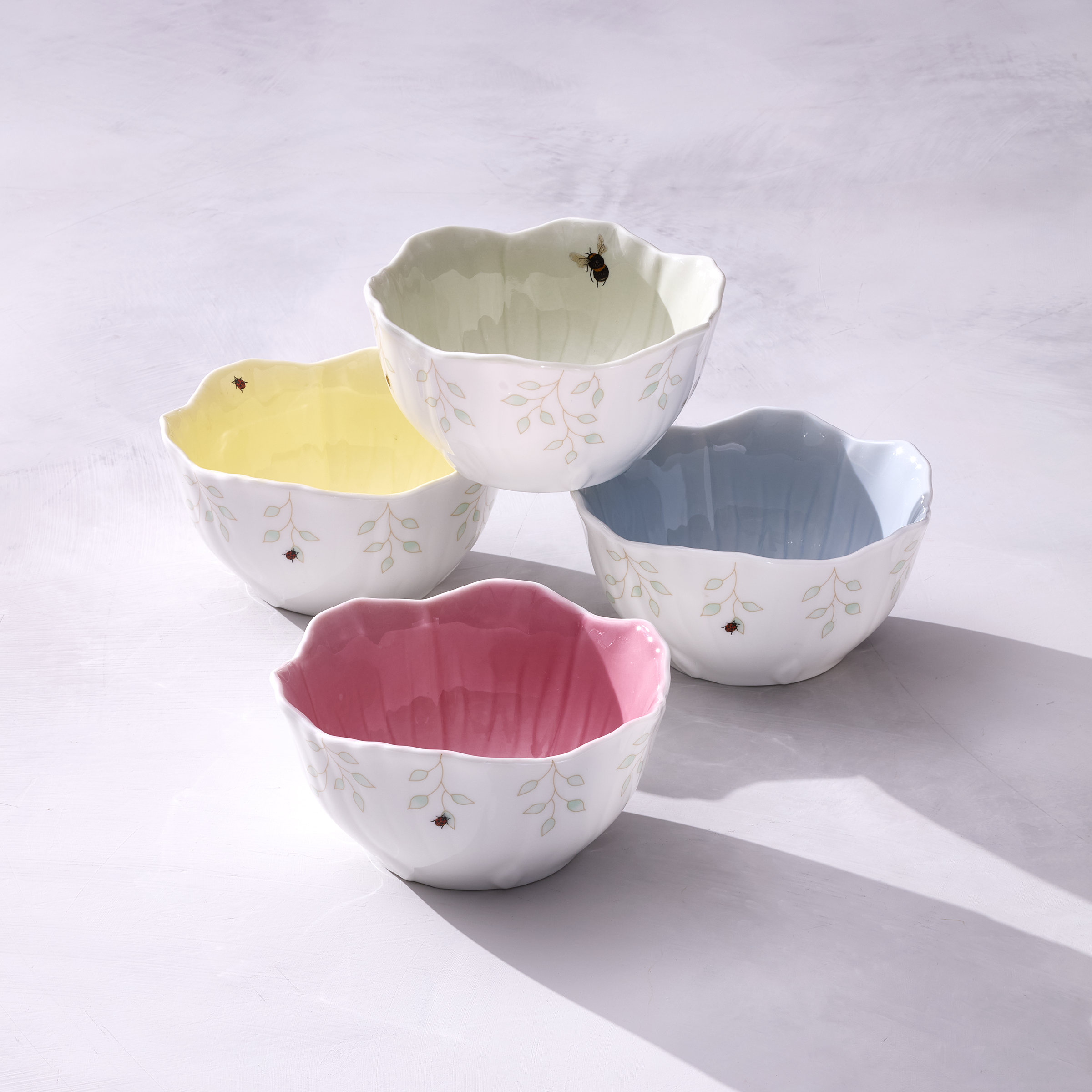 Lenox Everyday Flatware Butterfly Meadow Floral Yellow Dessert Bowls, Set of 4 - Image 3