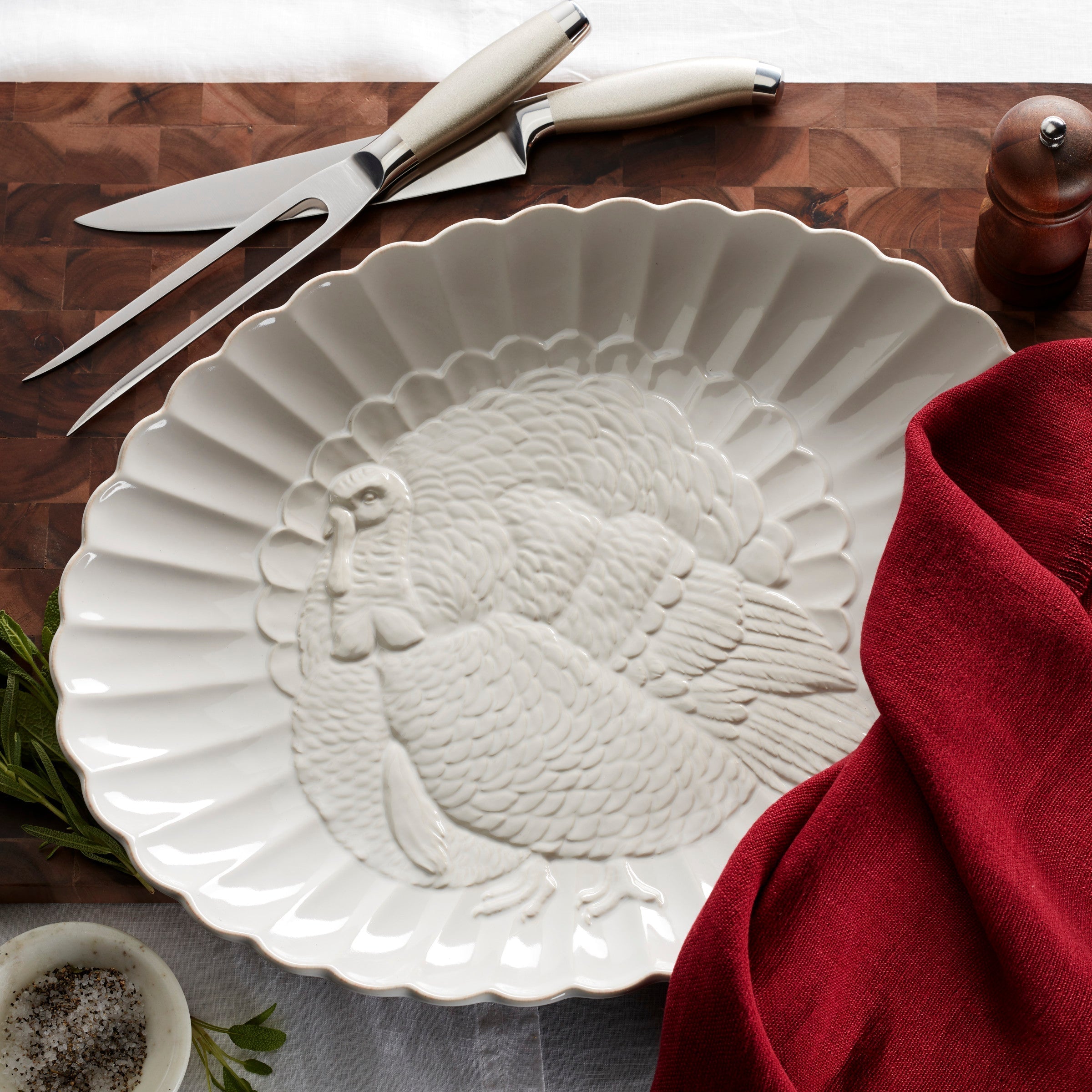Lenox Everyday Flatware French Perle White Carved Turkey Platter - Image 6