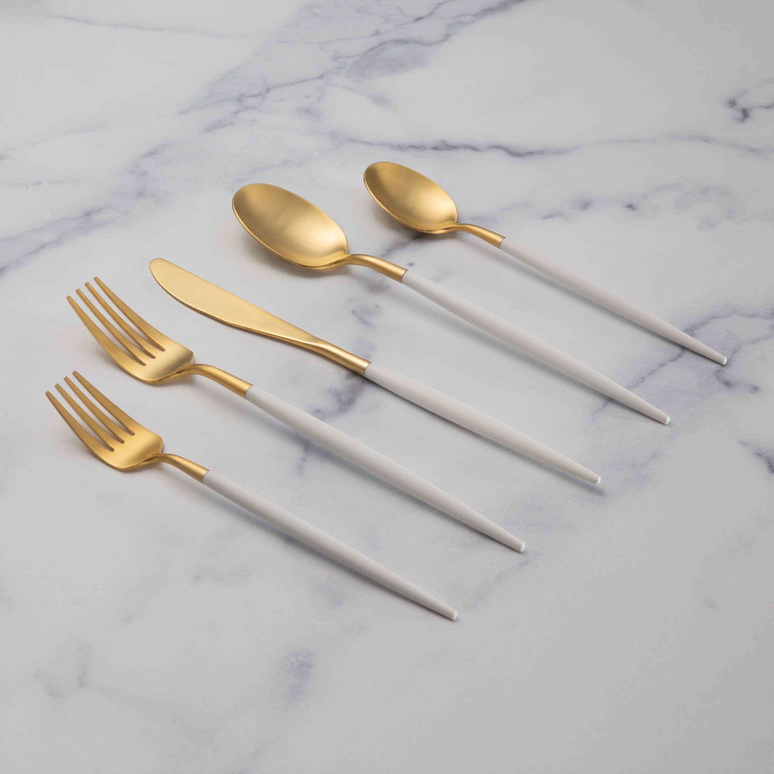 Lenox Everyday Flatware Mazzy Gold Satin White Pom Handle 20-Piece Flatware Set - Image 5