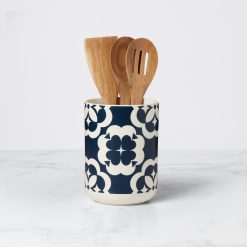 Lenox Everyday Flatware Elegant Geo Utensil Crock with Wood Utensils