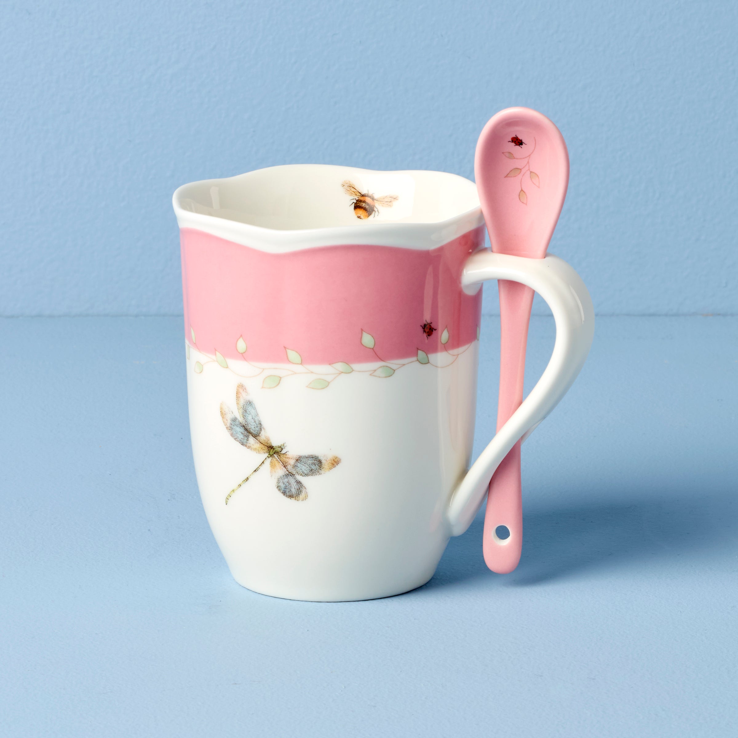 Lenox Everyday Flatware Butterfly Meadow Pink Mugs with Spoons, Set of 2 - Image 3