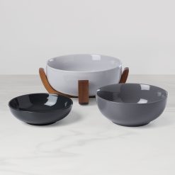 Alternative view of Lenox Everyday Flatware 24 Seven Pumice 3-Piece Nesting Bowl Set with Wood Stand